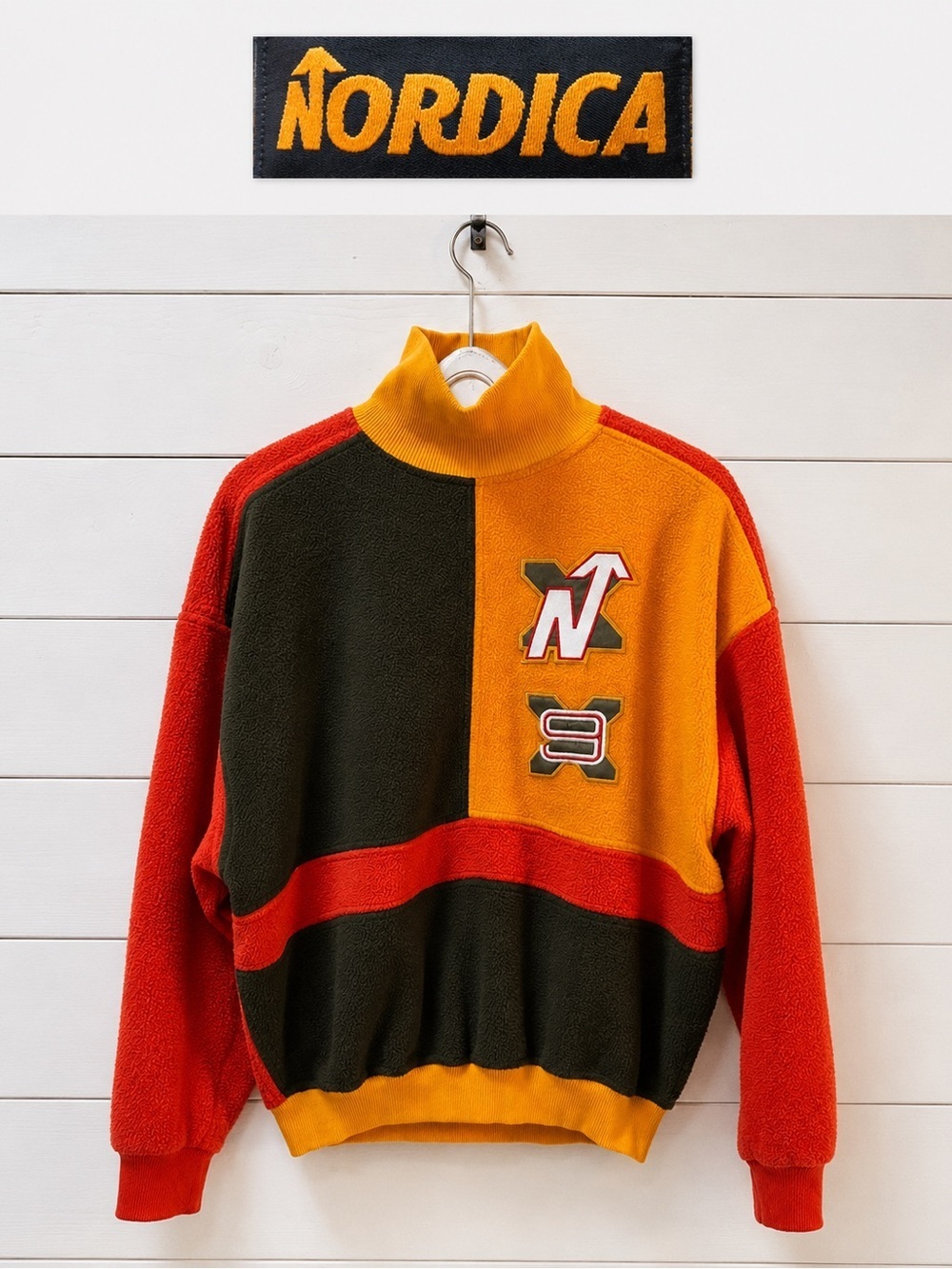 NORDICA Orange Red Yellow Colorblock Fleece Pullover Size L